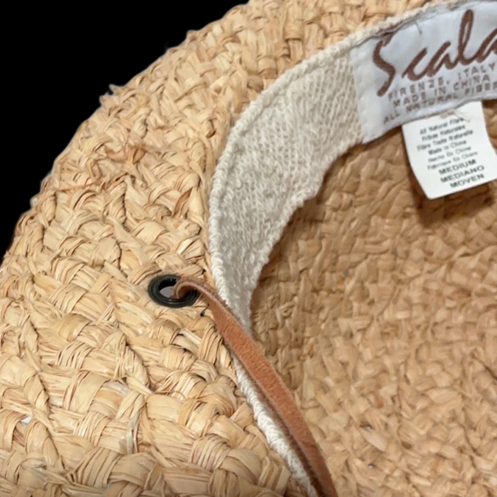 SCALA Raffia Braided Up-Brim Hat with Leather Chin Cord Size Medium - Picture 11 of 12